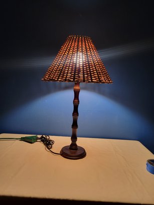 Wicker Shade Lamp With Wood Base. Tested And Working.  - - - - -- - -- - - -- - - - - - - -- - -Loc: Fireplace