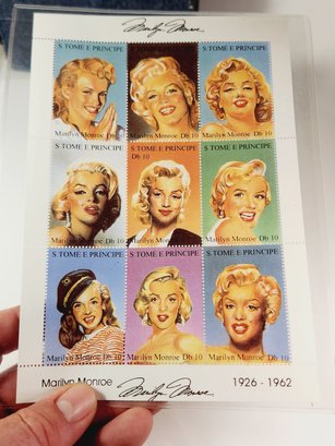 Marylin Monroe  Stamp Sheet From St. Thomas Nine Portraits  Each One An Original Work Of Art With COA