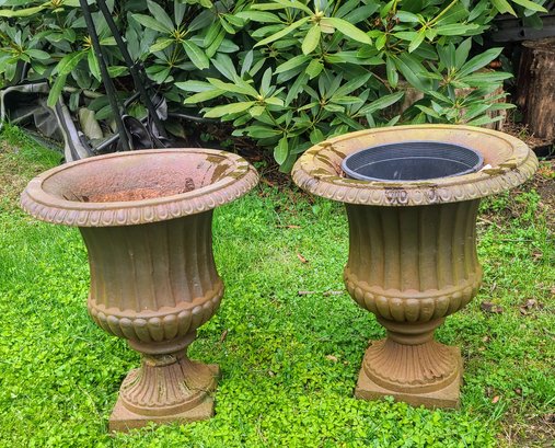 Pair Of Decorative Caste Iron Garden Urns
