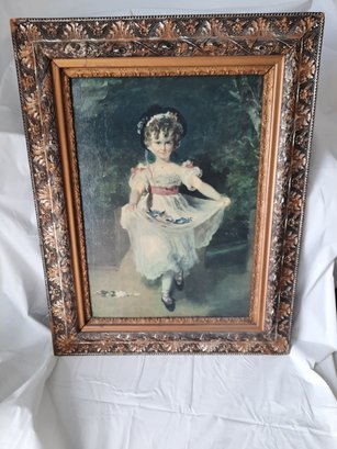 Antique Frame With Print Of Girl Wearing Lace Dress