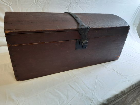 Early Wood Dome Top Trunk With Original Red Paint