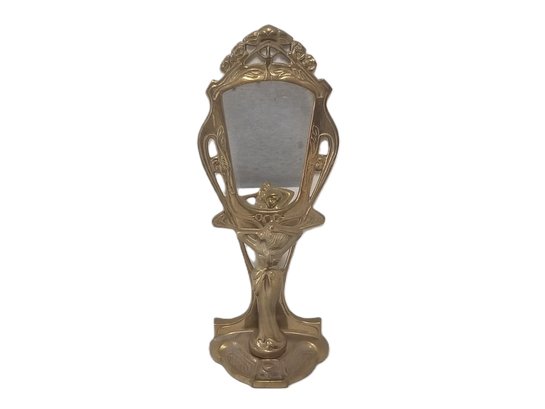Art Deco Cast Brass Table Top Vanity Mirror - Made In India