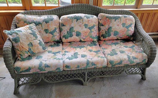 Wonderful Vintage Three Seat Green Wicker Sofa