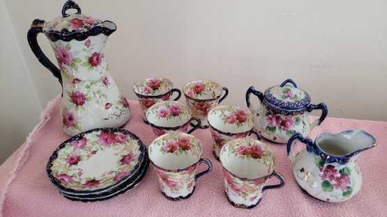 Vintage Floral Decorated Porcelain Tea Service - 12 Pieces