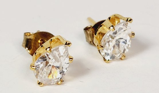 2 Carat CZ Gold Plated Stud Earrings New In Case