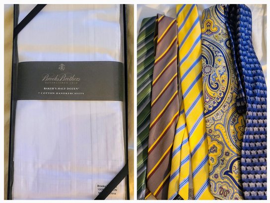 Fabulous Designer Lot! Brooks Brothers Handkerchiefs & 5 Beautiful Silk Ties