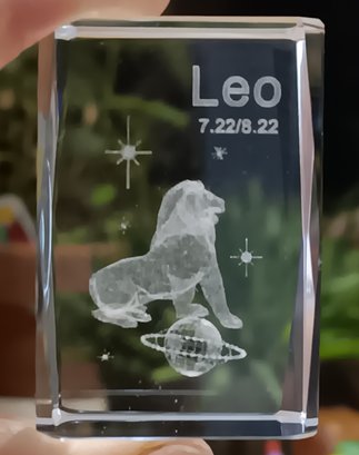 Miniature Laser Etched Crystal Sculpture-Leo The Lion Zodiac