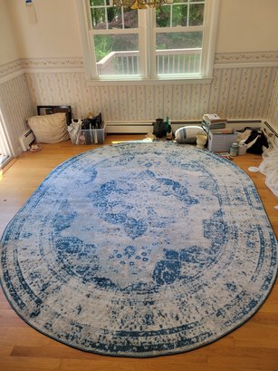 Sophia Collection Oval Rug In Blue And White