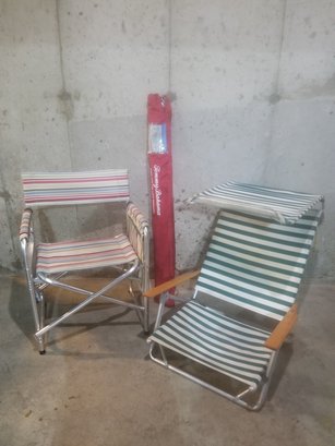 Telescope Casual Furniture Beach Chair, Picnic Time Chair With Side Table & Pockets &Tommy Bahama Umbrella