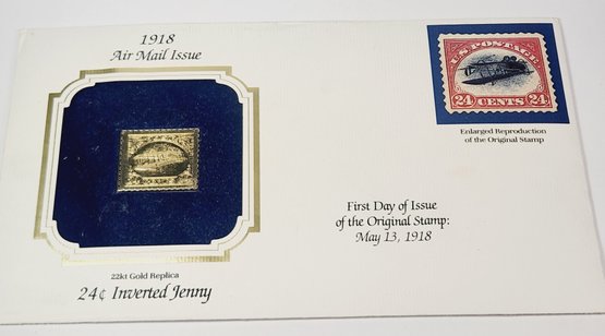 National Postal Museum Golden Replicas -  22kt Gold Plated Stamp  1918 Inverted Jenny Airmail Stamp / Envelope