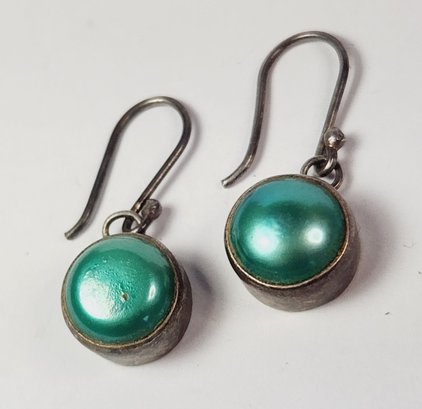 Vintage Sterling Silver Beaded Turquois Pearl Drop Earrings