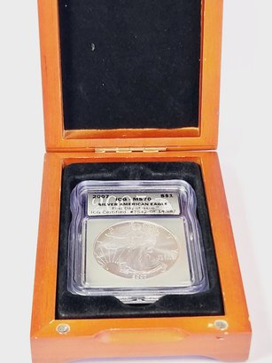 2007 American Silver Eagle ICG -  First Strike  MS70 Graded Coin In Display Box