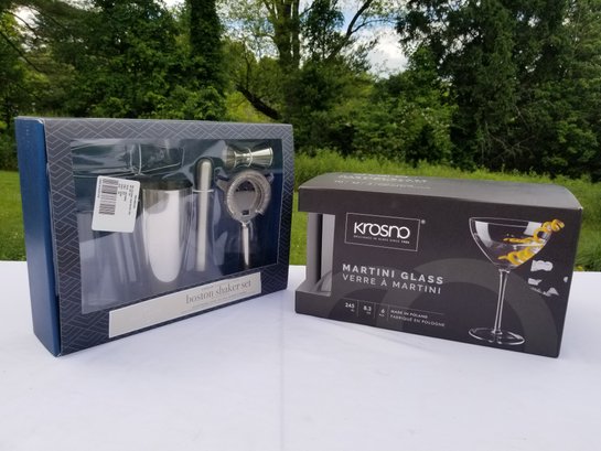 Six-piece Stainless Steel Boston Shaker Set & Krosno Martini Glasses