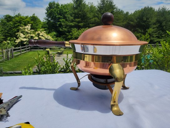 Vintage Copper / Brass Chafing Dish With Wood Handle