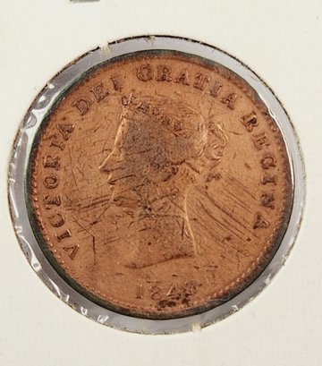 New Brunswick One Penny Token 1843.  Queen Victoria. One Year Issue. 1 Cent