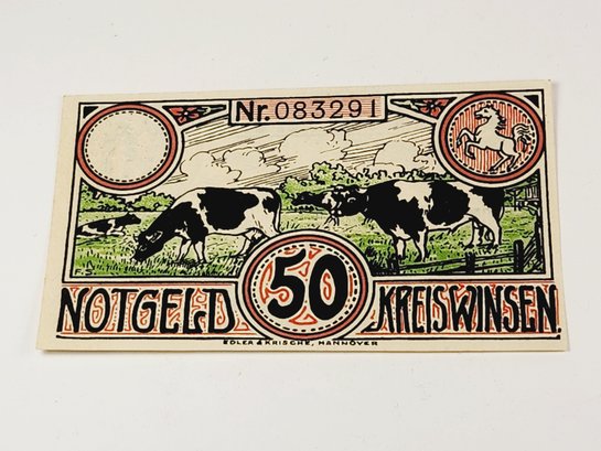 ANTIQUE .... 1920s Notgeld 50 Pfennig Bank Note  German For 'Emergency Money'