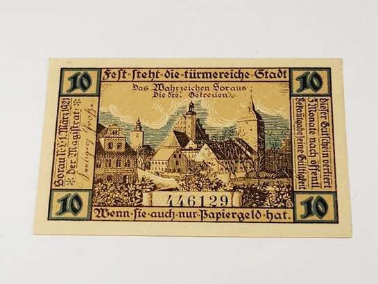 Antique.... 1920s Notgeld  10 Pfennig  Bank Note  German For 'emergency Money' UNC Condition