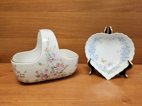 Floral Teleflora Basket & Mikasa Trinket Dish