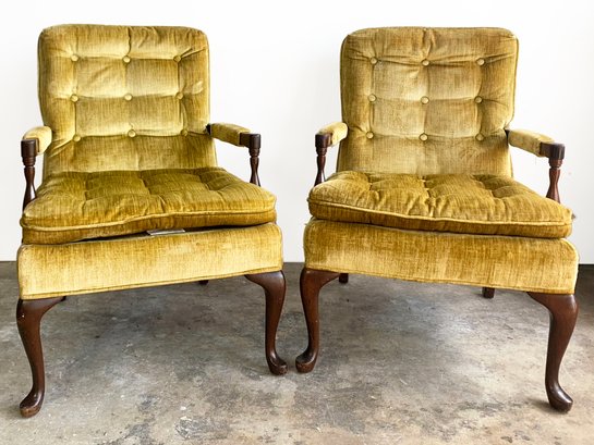 A Pair Of Tufted Velvet Armchairs By Harden Furniture