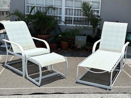 A Set Of Vintage Outdoor Mesh And Aluminum Outdoor Lounge Chairs By Winston