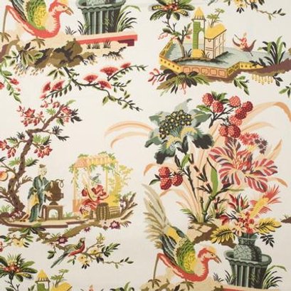 Brunschwig & Fils FABRIC: 'Le Lac' Extra Large Pattern Print, Five Colors, Linen, France: Three Cut Sections