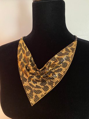 Metal Mesh Scarf Necklace- Cheetah Print