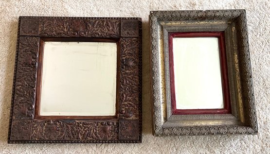 2 Vintage Antique Carved Wood Framed Mirrors