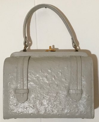 A4. Andrew Geller Grey Crocodile Print Snap Closure Handbag.