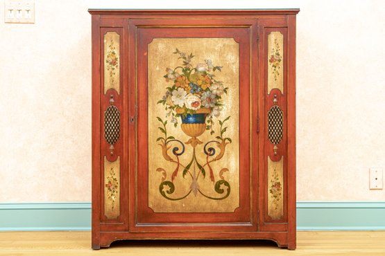 Wonderful Hand-Painted Single Door Chest, Contents NOT Included