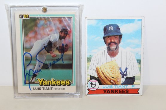 1981 Donruss Luis Tiant Yankees Team Signed & 1979 Topps Card