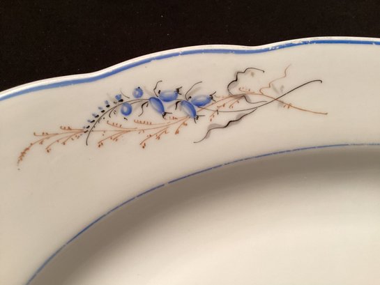 Antique Pirkenhammer Platter Blue Flowers 14-1/4 Inches