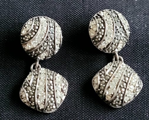 Dazzling Sterling Silver 925 Circular Pave & Marcasite Drop Earrings