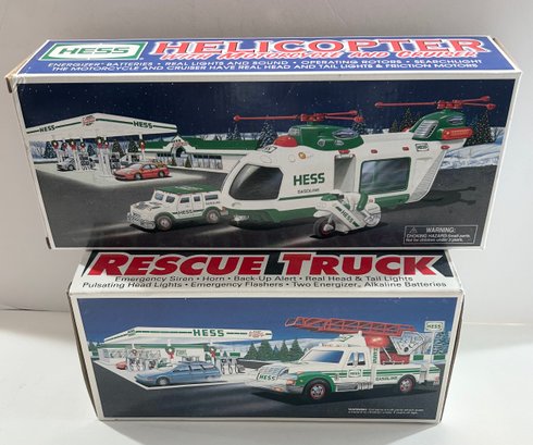 Hess Truck Lot 4: 1994 Rescue Truck And 2001 Helicopter W/ Motorcycle & Cruiser - BRAND NEW