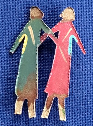 Vintage Copper Figural Couple Hand Painted Brooch