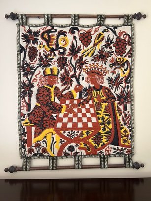 Vintage Tapestry Of Queen & King Playing Chess