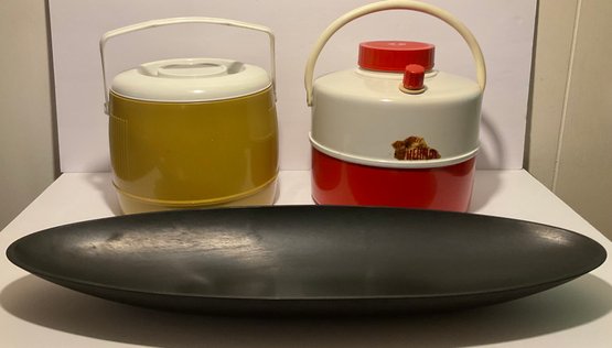 Retro Thermos Jug, Bee Ice Bucket & Grainsware Oval Tray