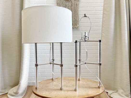 West Elm Acrylic & Chrome Tripod Table Lamps - A Pair