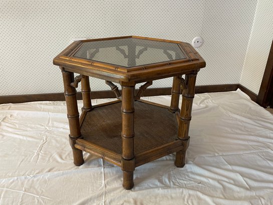 Bamboo Style Side Table With Glass Top