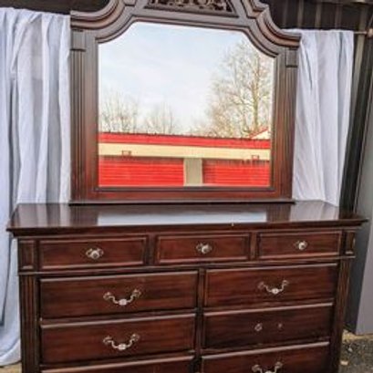 Furniture Of America Damos Collection 2-Piece Solid Wood 9 Drawer Dresser And Mirror In Dark Walnut