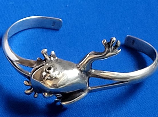 Amazing Sterling Silver Artisan Sculpted Frog Cuff Bracelet