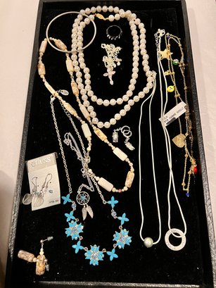 Costume Jewelry Lot, Guess, Charm Necklace, Pink Quartz Cross