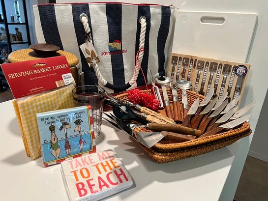 Hampton Style, Basket Of Knives, BBQ Utensils, Ice Bucket, Beach Bag, And Cocktail Napkins Of Coarse!