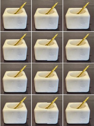 Twelve Marble Salt Cellars With Brass Spoon - New In Box (#5 Of 11)