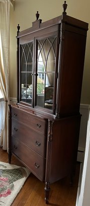 Vintage Mahogany Hutch, Top Is Cabinet Glass Panel Doors , Bottom Of Cabinet Has 3 Dovetailed Drawers