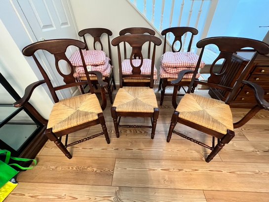 Pottery Barn Set Of 6 Rush Seat Wood, Dining Chairs,