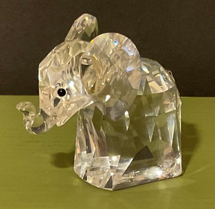Swarovski Crystal Elephant, Metal Tail, Trunk Up