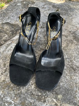 Gucci Black Suede High Heel Sandals Size 6 B