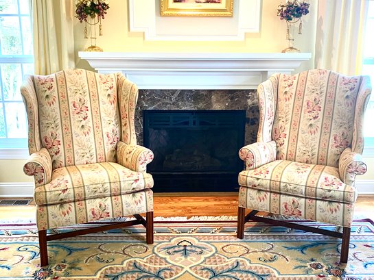 Pair Southwood Floral Wing Chairs