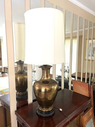 Bronze Toned Metal Lamp With Wood Base