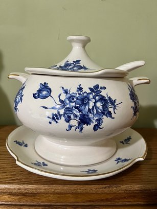 Blue And White Ceramic Soup Tureen With Matching Ladle